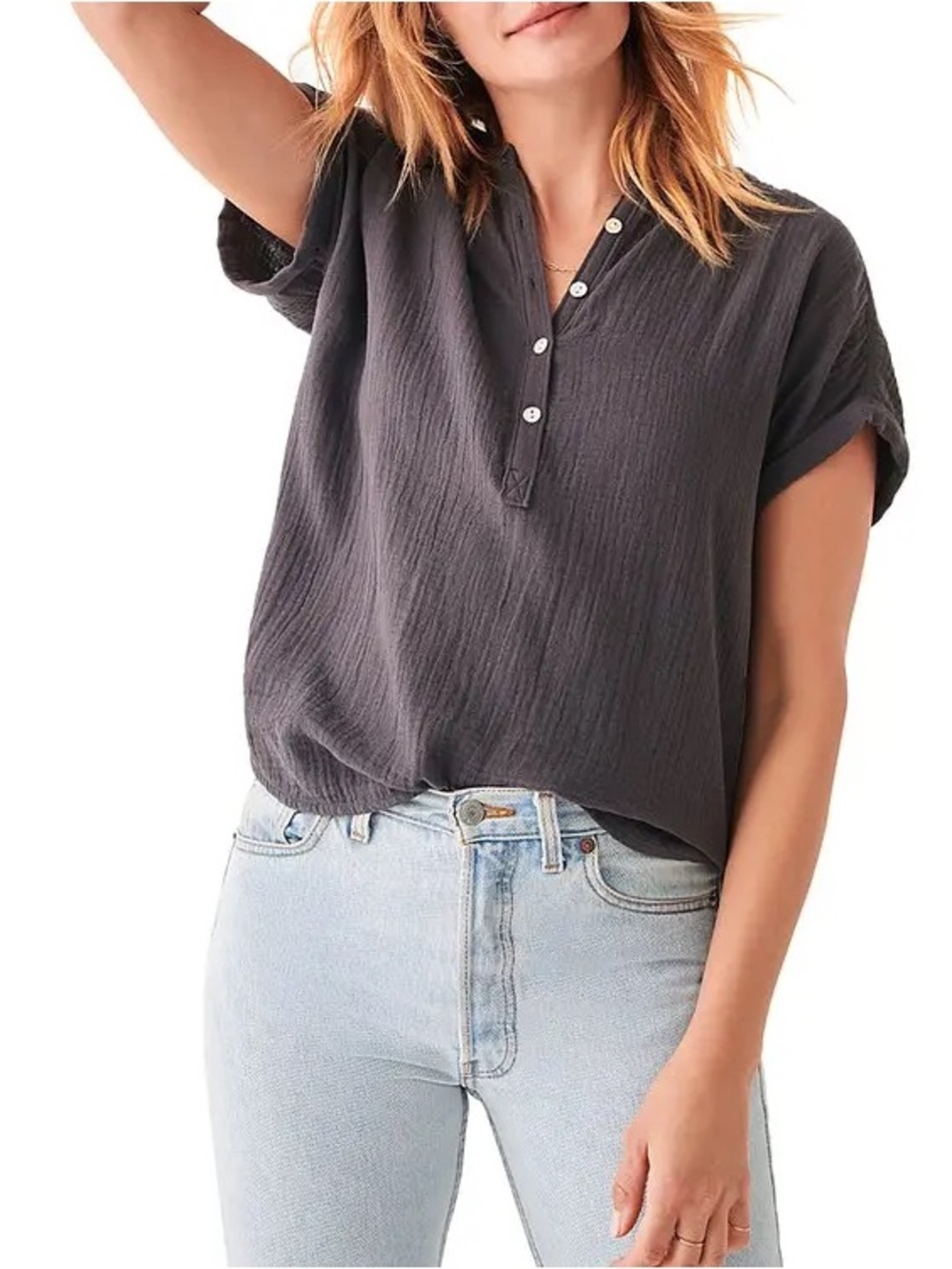 Faherty Dream Cotton Gauze Desmond Top Washed Black XXS